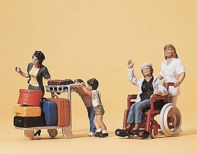 Resenärer med bagage och rullstol H0